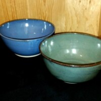 Salad Bowls Serves 2 A blue and a green ceramic pottery bowl.